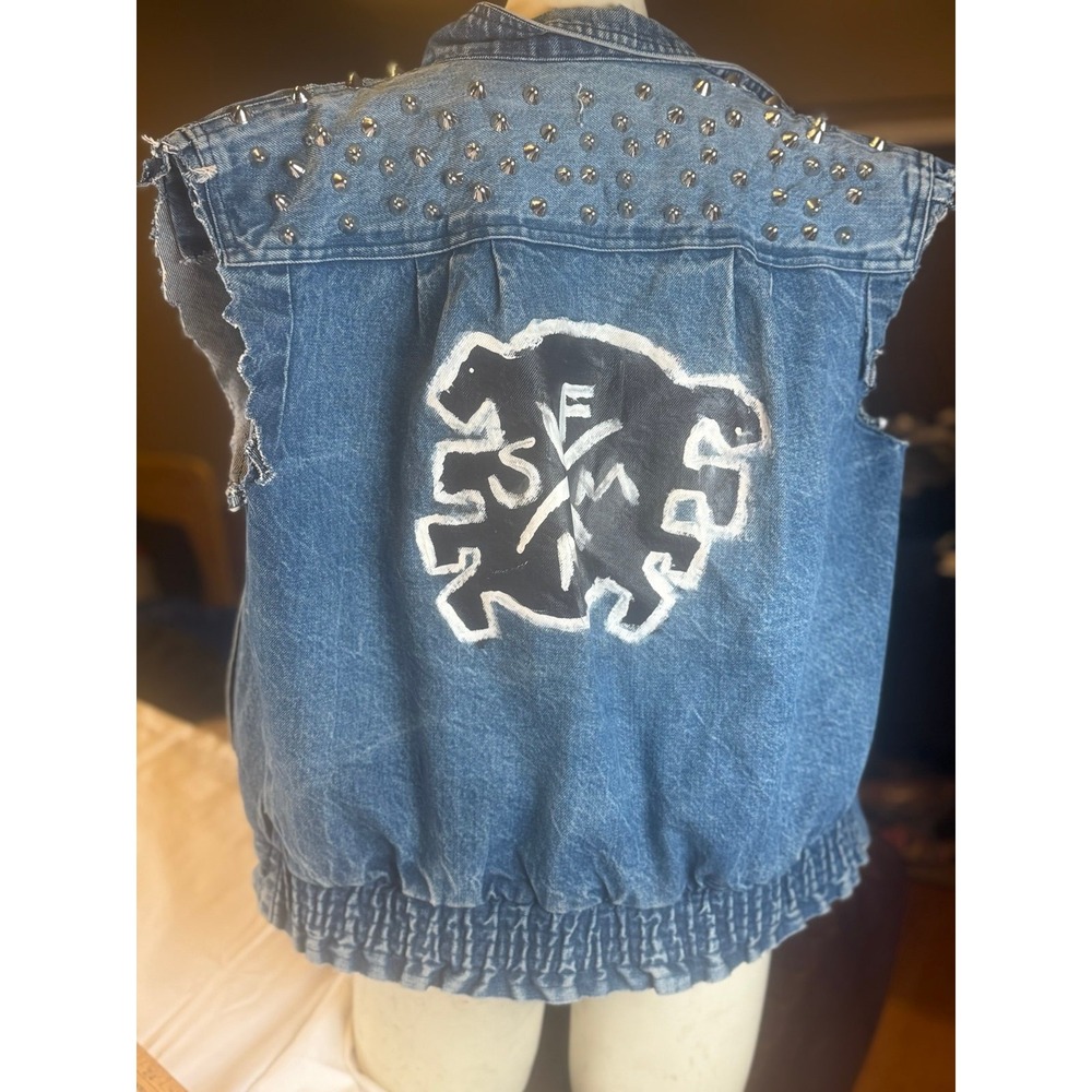 Vintage Studded Punk Denim Vest | DIY Battle Vest | Hand Painted | Cut Off Jean